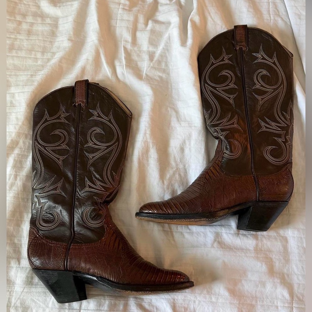 Larry Mahan Tan Leather Cowboy Boots